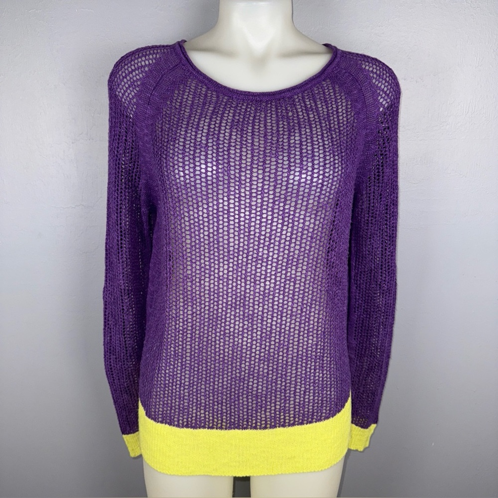 Soft Surroundings Sweater Women’s Small‎ Purple Yellow Blend Pullover Open Knit
